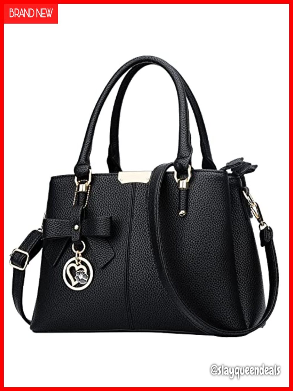 PU Leather Top Handle Satchel Handbag 3 Compartments Gold Hardware